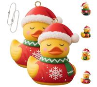 Christmas Duck Ornaments, Christmas Rubber Ducks, Yellow Duck Xmas Ornaments, Daughter Son Holiday Party Favors Keepsake Gift with Rope for Xmas Tree Decorations Home Decor(2Pcs Style 1)
