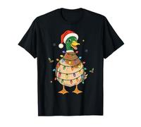 Christmas Duck Santa Hat Holiday Lights Farm Bird Camiseta