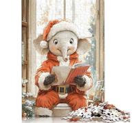 Christmas Elephant Reading Rompecabezas Imposible,desafío para Adultos Entretenimiento Creativo 1000 Piezas Obra De Arte De Juego De para Adultos, Regalos A Partir De 14 Años 500pcs (52x38cm)