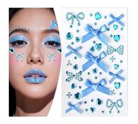 Christmas Face Stickers Eye Face Blue for Kids Women Tattoo Jewels Self Adhesive Rhinestone Gems with Stars Butterflies Hearts Designs for Festival Rave Y2K Makeup Accessories