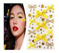 Christmas Face Stickers Eye Face yellow for Kids Women Tattoo Jewels Self Adhesive Rhinestone Gems with Stars Butterflies Hearts Designs for Festival Rave Y2K Makeup Accessories