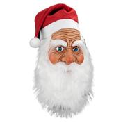 Christmas Facepiece - Festive Costume Hood, Adult Celebration | Full Head Latex Sculpture, White Beard Red Cap Styling Usage For Holiday Gatherings Winter Parties Seasonal Festive Entertainmen