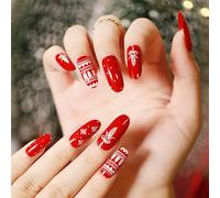 Christmas False Nails Long Fake Nails Snow Elk Press on Nails Full Cover Stick on Nails 24pcs for Women and Girls (Color : 26 Piece Set)