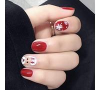 Christmas False Nails Snow Elk Press on Nails Red Stick on Nails Short Square Fake Nails Full Cover 24pcs for Women and Girls (Color : Red, Size : 24 Count (Pack of 1))
