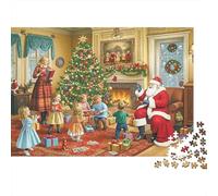 Christmas Family Scene 100% Recycled Cardboard Family Christmas with Santa 1000Pc Jigsaw for Adults Challenging & Brainteasing 52x38cm/1000pcs