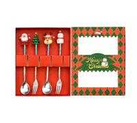 Christmas Fork Spoon 4 Pieces Gradient - Christmas Theme Tableware Holiday | Holiday Mini Spoons Set for Home, Kitchen, Bar, Daily, Holidays, | Parties, Dessert, Coffee, Fruit, Salad Christmas Fork 4