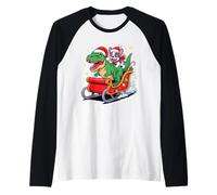 Christmas French Bulldog Sleigh T-Rex Dinosaur Frenchie Camiseta Manga Raglan