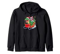 Christmas French Bulldog Sleigh T-Rex Dinosaur Frenchie Sudadera con Capucha