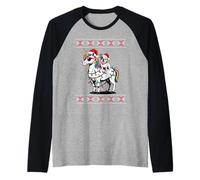 Christmas French Bulldog Unicorn Sunglasses Frenchie Camiseta Manga Raglan