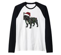 Christmas Frenchie Holiday Dog Negro Blanco Bulldog Francés Camiseta Manga Raglan