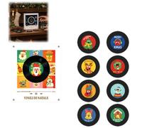 Christmas Fridge Magnet Music Player Set with 9 Vinyl Style Discs and USB C | Christmas Record Player,Mini Vinyl Record Player-Inspired Magnetic Music Box with 9 NFC Discs and Phone-Free Playback