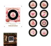 Christmas Fridge Magnet Music Player Set with 9 Vinyl Style Discs and USB C | Christmas Record Player,Mini Vinyl Record Player-Inspired Magnetic Music Box with 9 NFC Discs and Phone-Free Playback