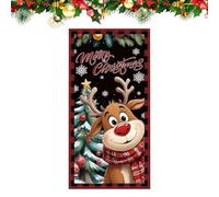 Christmas Front Door Cover - Large Reindeer Backdrop Holiday Decor | Weather Friendly Fabric With Festive Graphic Design, Seasonal Entrance Accent For Home Party Winter Farmhouse New Year Celebration