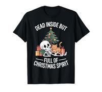 Christmas Funny Skeleton Dead Inside Full Christmas Spirit Cat Camiseta
