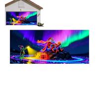 Christmas Garage Door Cover, 2D Flat Fluorescent Backdrop, UV-Activated Doors Covers with Holiday Design, Garage Decorations for , Outdoor, Indoor, Holiday Cover, Seasonal Doors for Celebration