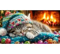 Christmas-Gato Puzzle Imposible,desafío para Adultos Juego edugatoivo 1000 Piezas Obra de Arte de Juego de para Adultos, Regalos a Partir de 14 Años 38x52cm/1000pcs