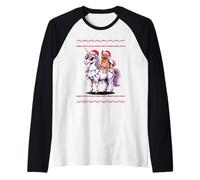 Christmas German Shepherd Unicorn Sunglasses GSD Camiseta Manga Raglan