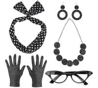 Christmas Gifts 50's Women's Costume Accessories Set Polka Dot Bandana Tie Headband Earrings Necklace Retro Cat Eye Eglasses (black)