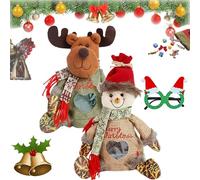 Christmas Gifts Bags Zipper Design, 3D Doll Decoration Gift Bag, Reusable Cute 3D Santa Snowman Elk Doll Bag, Christmass Candy Apple Bags, for Holiday Party Decorations (B+C)