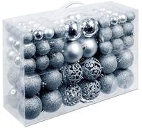 Regalos de Navidad Set de 100 Bolas de Navidad - Decoración - Irrompible - Interior y Exterior - Plástico - Ø3/4/6 cm - Mate, Brillante, Brillante y Abierta - Plata