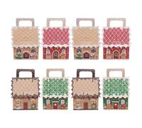 Christmas Gingerbread House Treat Boxes - 8PCS, Holiday Candy Gift Boxes with Handle | Christmas Goodie Packages for Cookie, Candy, Dessert, Favor Wrapping, Party, Gathering, Home, Office, Centerpiece