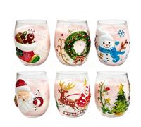 Christmas Glasses Drinkware 300ml 6 Pieces Anti-Tip Funny Table Decor | Cute Glass Cups Christmas Decorations for Wine Coffee Tea Cocktail Water Home Office Farmhouse Party New Year