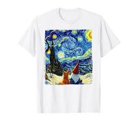 Christmas GNOME and Fox Holiday Van Gogh Starry Night Camiseta