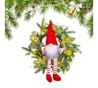 Christmas GNOME Wreath - Artificial Wreaths, Christmas Wreath for Front Door, Rustic LED Decor, Waterproof GNOME Wreaths with LED Lights | Long-Legged Doll Garland for Window, Holiday Hanging Decor