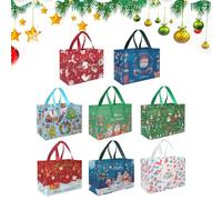 Christmas Goodie Bags - 8-Piece Reusable Pouches, Washable Christmas Goodie Bags in Non-Woven Fabric for Students Party and Daily Birthday | Compact Printed Tote Pouches for Classroom School Stocking