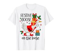 Christmas Goose Festive Goose on The Loose Duck Xmas Holiday Camiseta