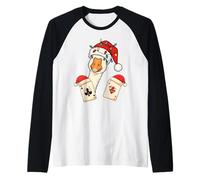 Christmas Goose Six Seven Meme Jugando a Las Cartas Humor Travieso Camiseta Manga Raglan