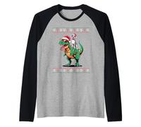 Christmas Great Dane T-Rex Dinosaur Tyrannosaurus Rex Camiseta Manga Raglan