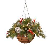 Christmas Greenery - Christmas Hangable Basket , Artificial Chriistmas Flowers For Outdoor | With Lights Party Decorations For Home Decor Party Holiday Indoor Outdoor Garden Patio Yard Porch Pathway F