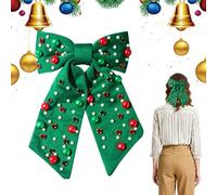 Christmas Hair Clips - Festive Ribbon Barrette for Women | Fabric with Rhinestones, Pearl Embellished Christmas Accessory, Elegant Holiday Hairpin, Party Look Enhancer for Styling