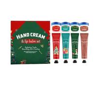 Christmas Hand Cream & Lip Balm Set - 4 Flavors (Strawberry, Milk, Shea Butter, Kiwi) - Moisturizing, Nourishing, Anti-Cracking - Gift Set For Dry Skin & Lips