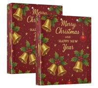 Christmas Happy Red - Carpeta de 3 anillos en D, flexible, paquete de 2
