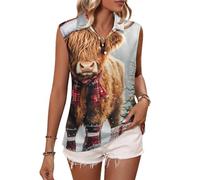 Christmas Highland Cow - Polo de golf para mujer, sin mangas, con cuello y cuello, Estilo:, 3XL