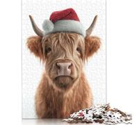 Christmas Highland Cow Portrait Puzzle Imposible,desafío para Adultos Juego Educativo 1000 Piezas Obra De Arte De Juego De para Adultos Y Niños Mayores De 12 Años 500pcs (52x38cm)