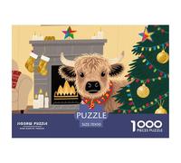 Christmas Highland Cow Puzzle De Madera Impermeable DIY Puzzles De 1000 Piezas Regalos para Adultos Divertido Rompecabezas Juegos Desafiantes