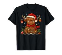 Christmas Highland Cow Tangled Lights Funny Holiday Camiseta