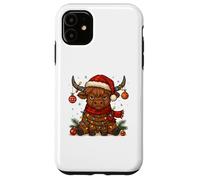 Christmas Highland Cow Tangled Lights Funny Holiday Carcasa para iPhone 11