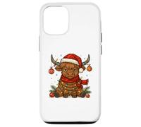 Christmas Highland Cow Tangled Lights Funny Holiday Carcasa para iPhone 12/12 Pro