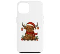 Christmas Highland Cow Tangled Lights Funny Holiday Carcasa para iPhone 13
