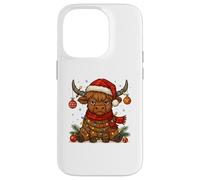 Christmas Highland Cow Tangled Lights Funny Holiday Carcasa para iPhone 14 Pro