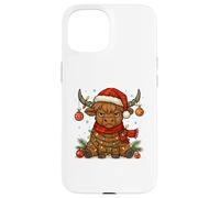Christmas Highland Cow Tangled Lights Funny Holiday Carcasa para iPhone 15