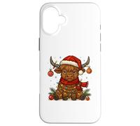 Christmas Highland Cow Tangled Lights Funny Holiday Carcasa para iPhone 16 Plus