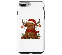 Christmas Highland Cow Tangled Lights Funny Holiday Carcasa para iPhone 7 Plus/8 Plus