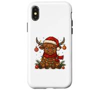 Christmas Highland Cow Tangled Lights Funny Holiday Carcasa para iPhone X/XS