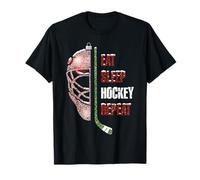 Christmas Hockey Goalie Funny Xmas Eat Sleep Hockey Repeat Camiseta