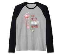 Christmas Hockey Goalie Funny Xmas Eat Sleep Hockey Repeat Camiseta Manga Raglan